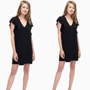 Splendid Black Crosshatch Mini Shift Dress with Ruffle Frayed Sleeves